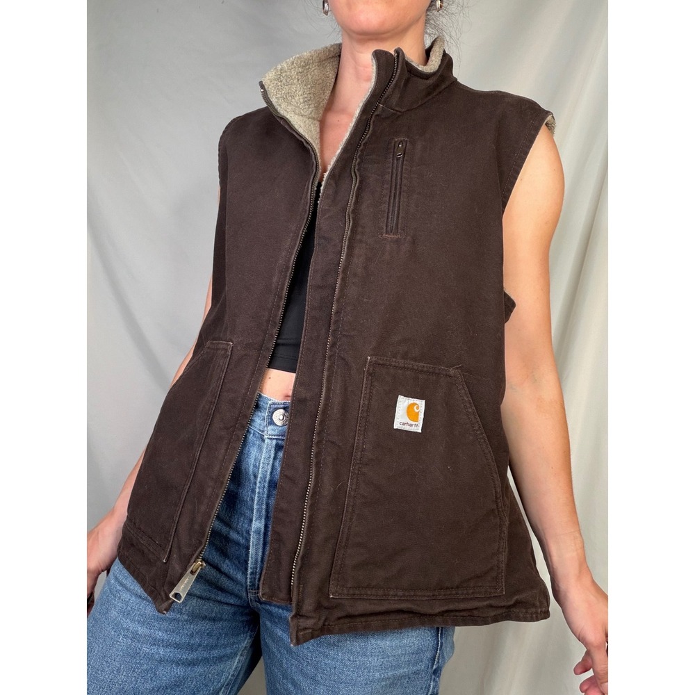 Carhartt Sandstone Mock Neck Sherpa Lined Vest Dark Brown WV001 Vintage Y2K L - Picture 15 of 15